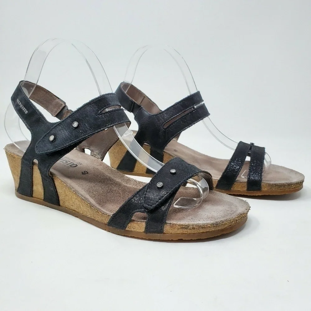 Mephisto Sandals Minoa Black Cork Wedge